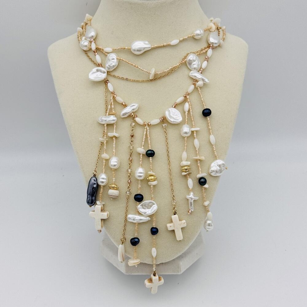 Free People Ariana Ost Something Beautiful Layered Cross Statement Necklace NWT - Picture 11 of 11
